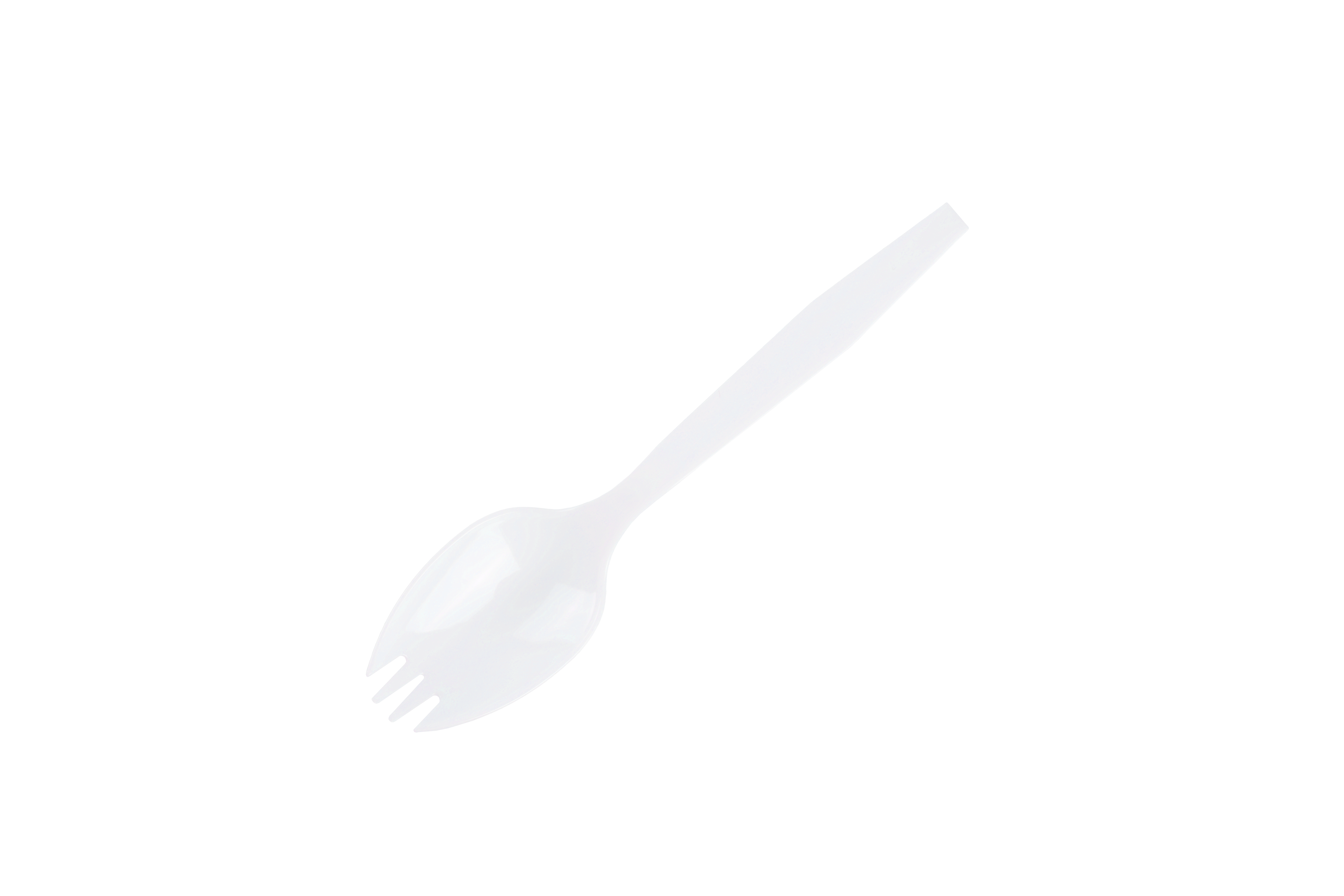 Spork à long manche en plastique jetable blanc