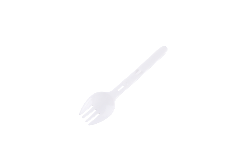 Spork ronde pliante à emporter en plastique blanc de taille mini jetable