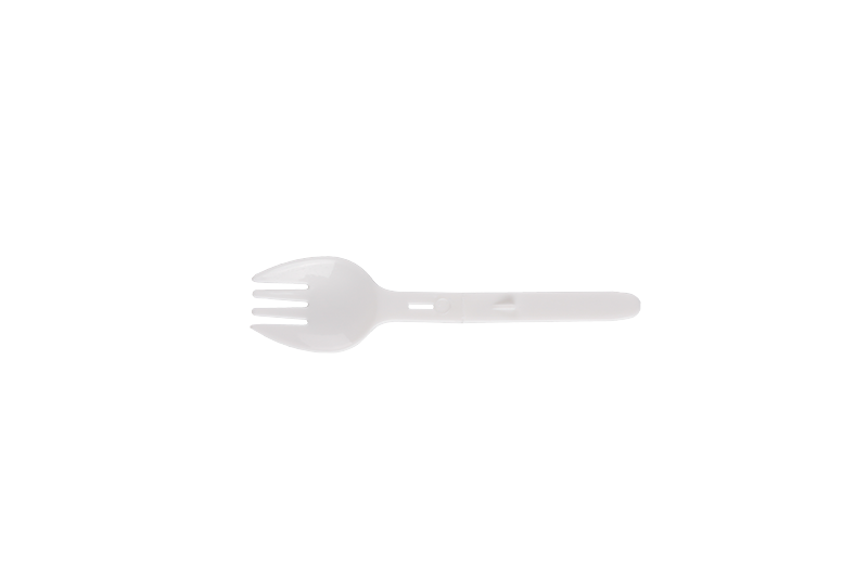 Spork ronde pliante à emporter en plastique blanc de taille mini jetable