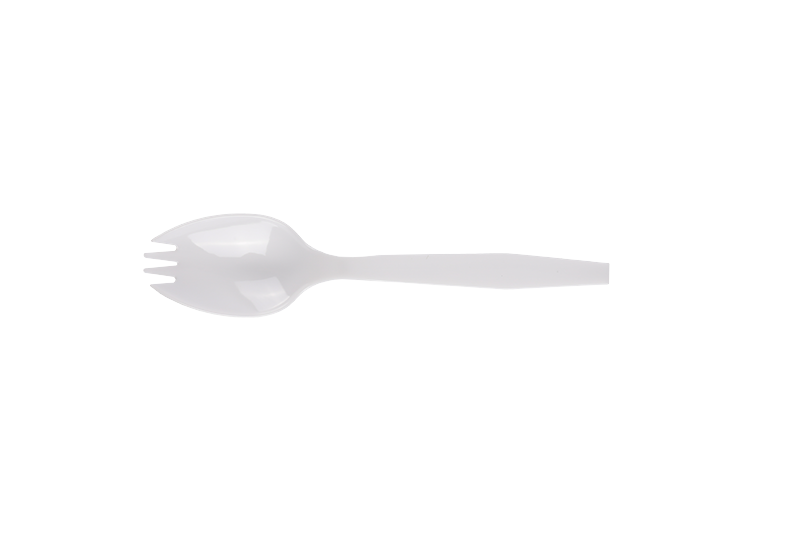 Spork à long manche en plastique jetable blanc