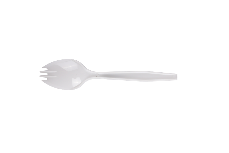 Spork à long manche en plastique jetable blanc